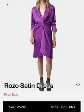 Zadig & Voltaire Rozo Satin Twist Midi Dress in Vibrant Purple